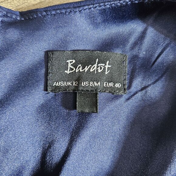 Bardot Womens 8 M Navy Jessie Sheath Dress Cold Shoulder Midi Cocktail Elegant - Picture 5 of 11